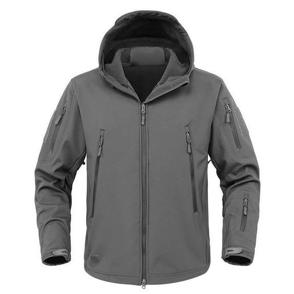 Dxzfnsa Men's Hooded Jacket Fleece Lined Solid Color Hooded Coats Water Resistant Long Sleeve Sportswear with Pockets Winter Hiking Windbreaker
