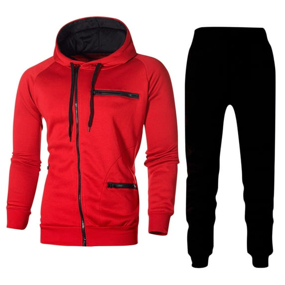 Dxzfnsa Men's Hooded Sweatsuits 2 Piece Sets Solid Color Jogging Track Sweat Suits Zipper Long Sleeve Coats and Drawstring Pants Workout Gym Hooded Outfits
