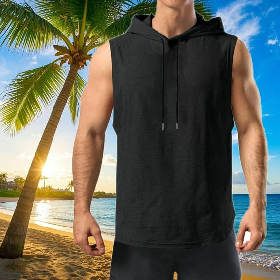 Dxzfnsa Men's Hooded Tank Tops Mens Solid Color Sleeveless Hoodies Lightweight Casual Gym Workout Tank Tops Muscle Vests