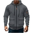 thumbnail image 1 of Dxzfnsa Men's Hoodies Casual Long Sleeve Cargo Jackets for Men Full Zipper Solid Color Sweatshirts with Multiple Pockets Sports Training Loose Hooded Coats, 1 of 3