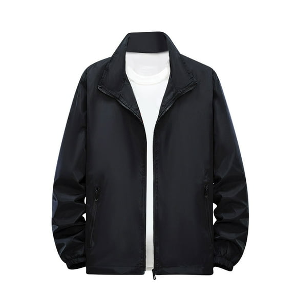 Dxzfnsa Men's Jackets Men Stand Up Collar Enlarged Outerwear Casual Solid Color Long Sleeved Hoodless Coats Lightweight Full Zipper Jackets with Pockets