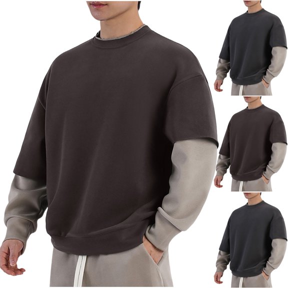 Dxzfnsa Men's Long Sleeve Shirts Casual Crewneck Pullover T-Shirt Stretch Textured Knit Tee Daily Work Stripe Tee Tops M-3XL