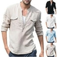thumbnail image 1 of Dxzfnsa Men's Long Sleeve Shirts Comfortable Crew Neck Oversize Tops Classic Button Raglan Pullover Daily Work Stripe Tee Tops M-3XL, 1 of 5