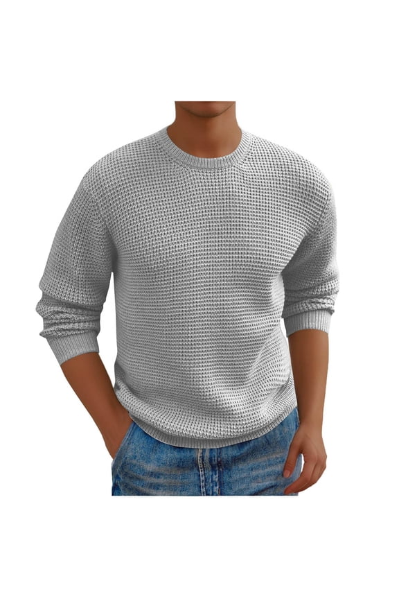 Men's Long Sleeve Sweater Honeycomb Waffle Pullover Sweater Crewneck Thermal Tops Lightweight Undershirts Fall Winter Outwear S-3XL