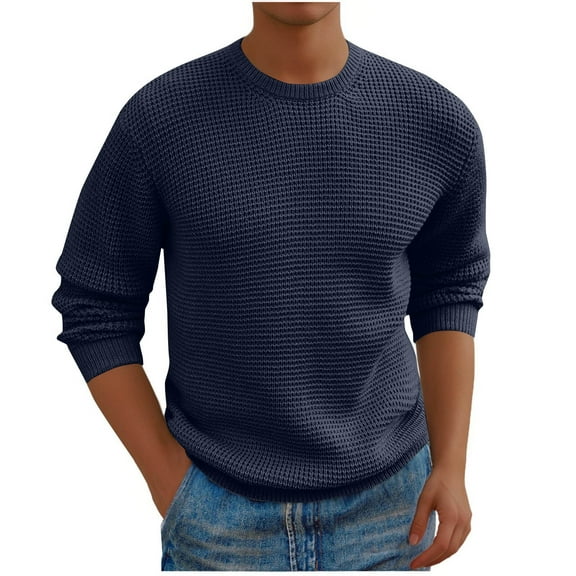 Dxzfnsa Men's Long Sleeve Sweater Honeycomb Waffle Pullover Sweater Crewneck Thermal Tops Lightweight Undershirts Fall Winter Outwear S-3XL