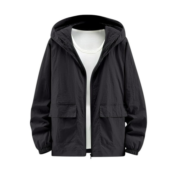 Dxzfnsa Men's Outdoor Hooded Coats Men Thin Style Solid Color Long Sleeved Hoodies Casual Lightweight Zipper Up Pockets Jackets Sun Protection Clothing