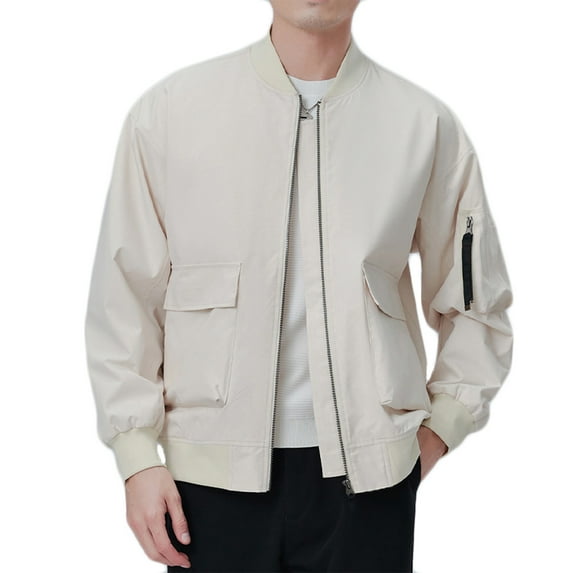 Dxzfnsa Men's Plus Size Jackets Fall Winter Casual Long Sleeve Jackets Fashion Baseball Collar Solid Color Hooless Coats Zipper Up Work Outwear