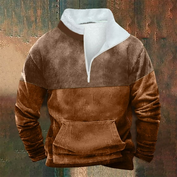 Dxzfnsa Men's Quarter Zip Sweatshirts Mens Fashion Stand Collar Long Sleeve Pullovers Fall Winter Casual Fleece Patchwork Color Sweatshirts with Pockets