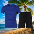 thumbnail image 1 of Dxzfnsa Men's Short Sleeve Tracksuits Summer Solid Color T Shirt Drawstring Shorts Sets with Pockets Oversize Two Piece Casual Running Fitness Sets, 1 of 6