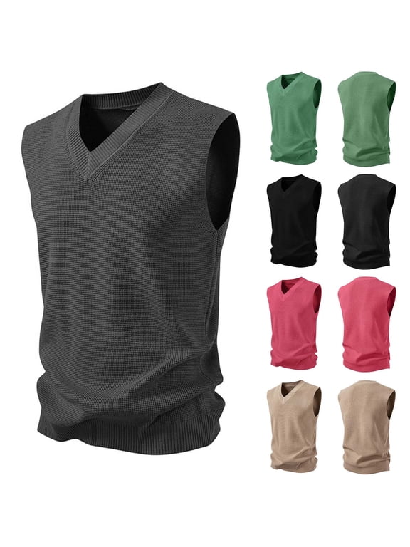 Men's Sleeveless Sweater Vest Lightweight V-Neck Cotton Vest Pullover Preppy College Style Cable Knit Vest for Men M-3XL