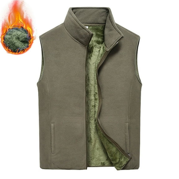 Dxzfnsa Men's Sleeveless Warm Vests Mens Stand Collar Solid Color Vest Coats Loose Fleece Thick Zipper Up Jackets Winter Vests with Pockets