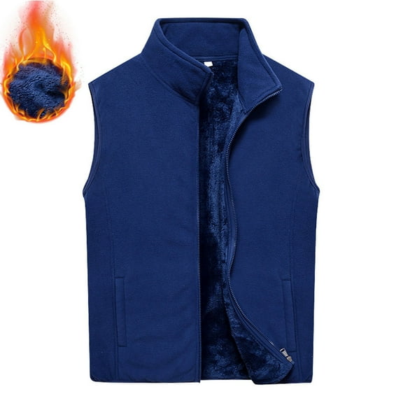 Dxzfnsa Men's Sleeveless Warm Vests Mens Stand Collar Solid Color Vest Coats Loose Fleece Thick Zipper Up Jackets Winter Vests with Pockets