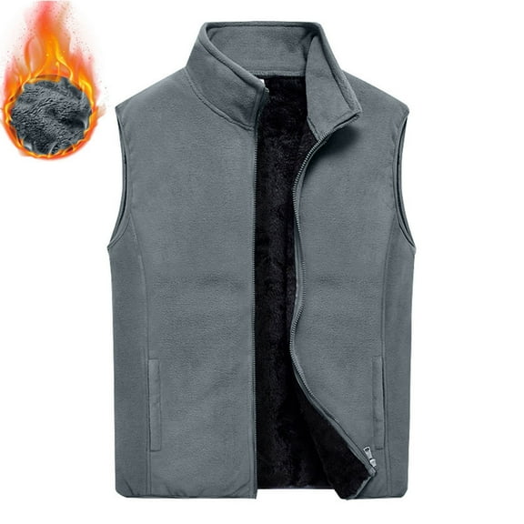 Dxzfnsa Men's Sleeveless Warm Vests Mens Stand Collar Solid Color Vest Coats Loose Fleece Thick Zipper Up Jackets Winter Vests with Pockets