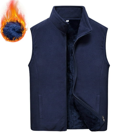 Dxzfnsa Men's Sleeveless Warm Vests Mens Stand Collar Solid Color Vest Coats Loose Fleece Thick Zipper Up Jackets Winter Vests with Pockets