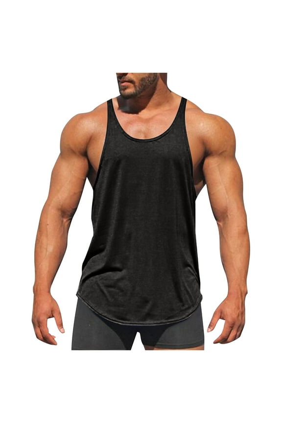 Men's Stringer Tank Tops Mens Athletic Quick Dry Round Neck Tops Bodybuilding Solid Color Sleeeless Vests High Resilience Pullover Tops