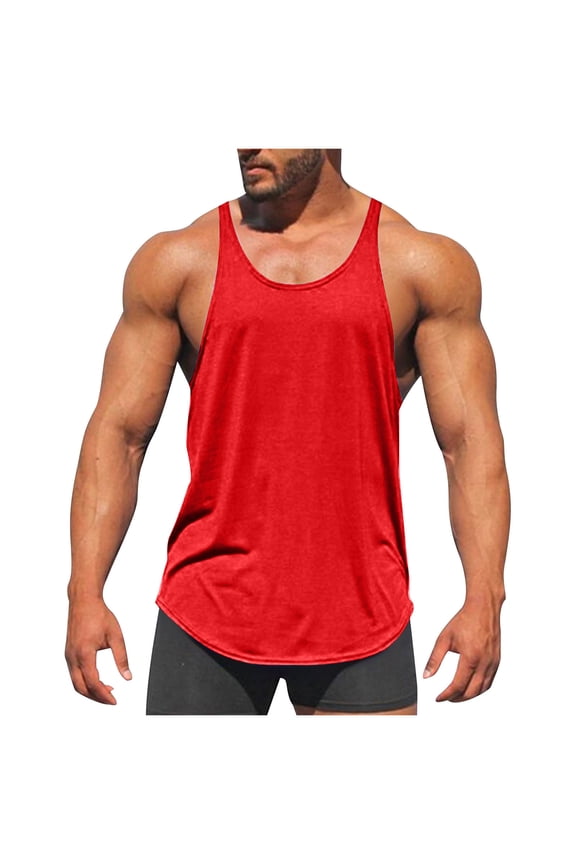 Men's Stringer Tank Tops Mens Athletic Quick Dry Round Neck Tops Bodybuilding Solid Color Sleeeless Vests High Resilience Pullover Tops
