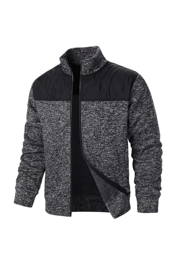 Men's Sweaters Casual Full Zip Slim Thick Knitted Cardigan Sweaters Stand Collar Long Sleeve Hoodless Jackets with Pockets Fall Solid Color Knit Coats