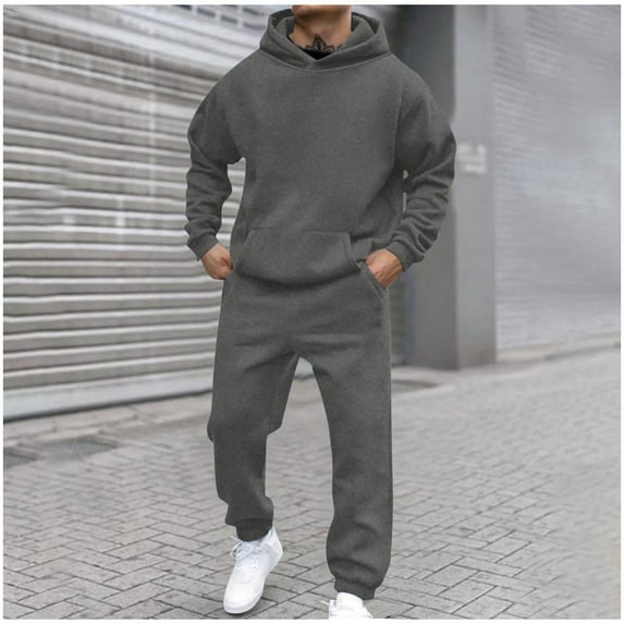 Dxzfnsa Men's Tracksuits 2 Piece Hoodie Athletic Sweatsuits for Men Casual Solid Color Sports Suits Long Sleeve Pullovers Elastic Waist Pants Sets with Pockets