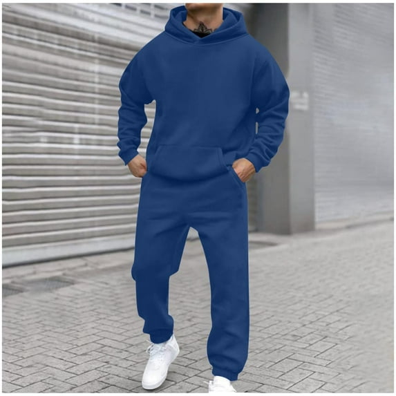 Dxzfnsa Men's Tracksuits 2 Piece Hoodie Athletic Sweatsuits for Men Casual Solid Color Sports Suits Long Sleeve Pullovers Elastic Waist Pants Sets with Pockets