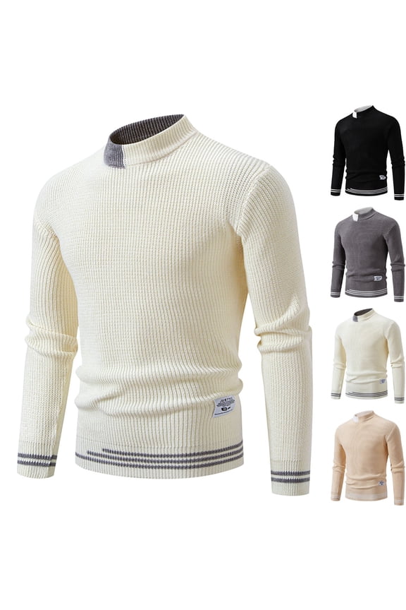 Men's Turtleneck Pullover Sweater Waffle Textured Knitted Sweaters Casual Loose Fit Sweaters with Ribbing Edge M-4XL