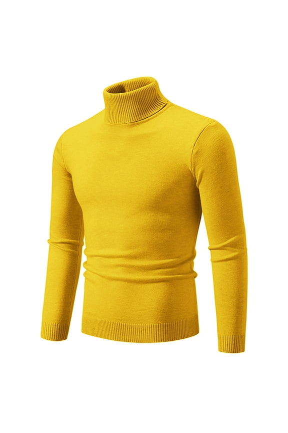 Men's Turtleneck Sweaters Men's Vintage Solid Color Knitwear Elastic Long Sleeve Pullover Sweaters Slim Fit Basic Knit Tee