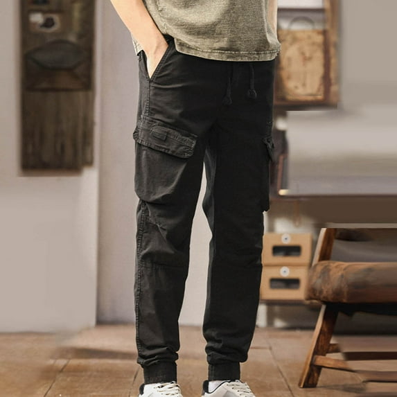 Dxzfnsa Men's Waterproof Hiking Pants, Slim Fit Cargo Joggers, Stretch Quick Dry Outdoor Pants with PocketsBaggy Sweatpants Men,Black-L