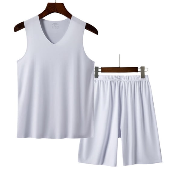 Dxzfnsa Men's Workout Sets Men Solid Color 2 Piece Athletic Outfits V-Neck Sleeveless Tanks Elastic Waist Shorts Lightweight Breathable Running Sets