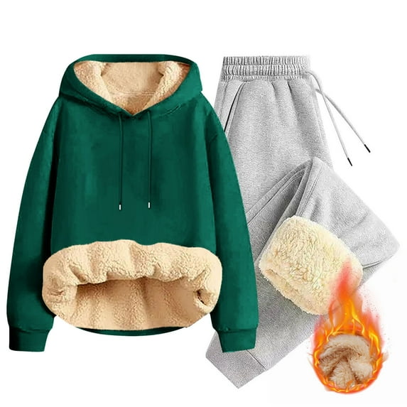 Dxzfnsa Mens 2 Piece Sweatsuits Men Loose Fleece Solid Color Outfits Long Sleeve Hooded Sweatshirts Jogger Sweatpants