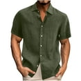 thumbnail image 1 of Dxzfnsa Mens Button Down Shirts Men's Casual Solid Color Short Sleeve Shirts Textured Linen Lapel Collar Blouses Summer Lightweight Beach Tops, 1 of 4