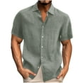 thumbnail image 1 of Dxzfnsa Mens Button Down Shirts Men's Casual Solid Color Short Sleeve Shirts Textured Linen Lapel Collar Blouses Summer Lightweight Beach Tops, 1 of 4