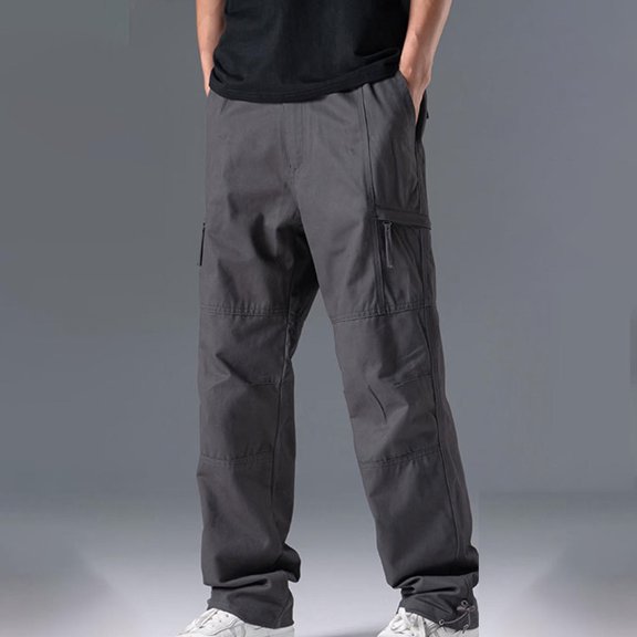 Dxzfnsa Mens Cargo Work Pants Durable Ripstop Tactical Pants with Pockets Outdoor Water Resistant Hiking Woking Construction Pants Baggy Sweatpants Men(Gray-M)