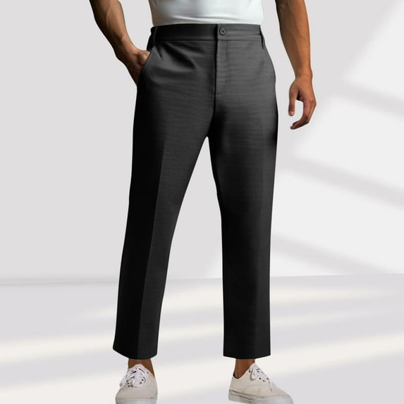 Dxzfnsa Mens Casual Pants Drawstring Elastic Waist Joggers Sweatpants with Pockets Straight Leg Cargo Pants Cargo Pants for Men,Black-S
