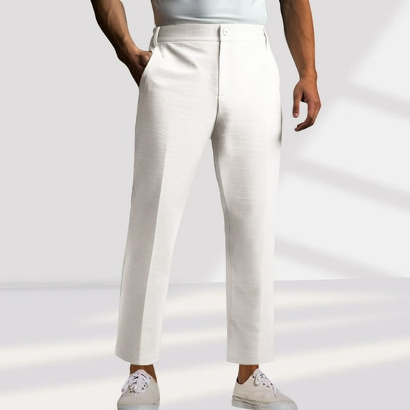 Dxzfnsa Mens Casual Pants Drawstring Elastic Waist Joggers Sweatpants with Pockets Straight Leg Cargo Pants Mens Cargo Pants,White-XL