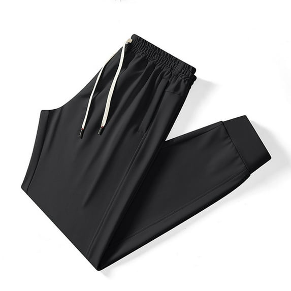 Dxzfnsa Mens Casual Pants Drawstring Elastic Waist Joggers Sweatpants with Pockets Straight Leg Cargo Pants linen pants(Black,4XL)