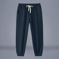 thumbnail image 1 of Dxzfnsa Mens Casual Pants Drawstring Elastic Waist Joggers Sweatpants with Pockets Straight Leg Cargo Pants linen pants men(Navy,S), 1 of 5
