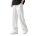 thumbnail image 1 of Dxzfnsa Mens Cotton Linen Pants Men's Casual Lightweight Solid Color Drawstring Trousers Thin Elastic Waist Straight Leg Pants with Pockets, 1 of 8