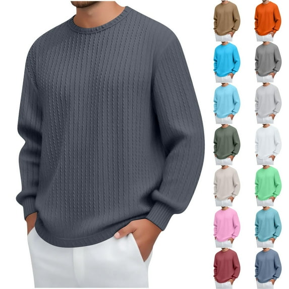 Dxzfnsa Mens Cotton Long Sleeve T-Shirts Graphic Casual Stylish Crew Neck Tee Shirts for Men Outdoors Men's Vintage Casual Solid Color Round Neck Fashion Long Sleeve T-shirt