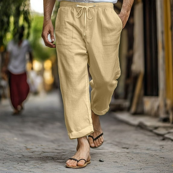Dxzfnsa Mens Fleece Cargo Sweatpants Heavyweight Elastic Waist Pants with Pockets Baggy Drawstring Jogger Pants Mens ,Khaki-3XL
