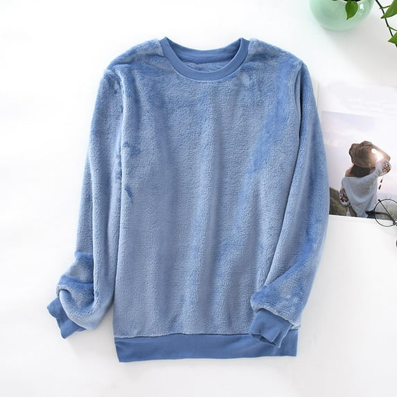 Dxzfnsa Mens Fleece Pajama Shirts Mens Casual Long Sleeve Pajama Tops Fall Winter Lightweight Sweatshirts Loose Round Neck Pullover Sleepwear