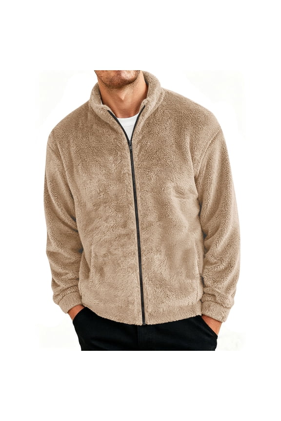 Mens Fluffy Jacket Casual Long Sleeve Turndown Collar Fuzzy Coats Full Zip Heavyweight Jacket