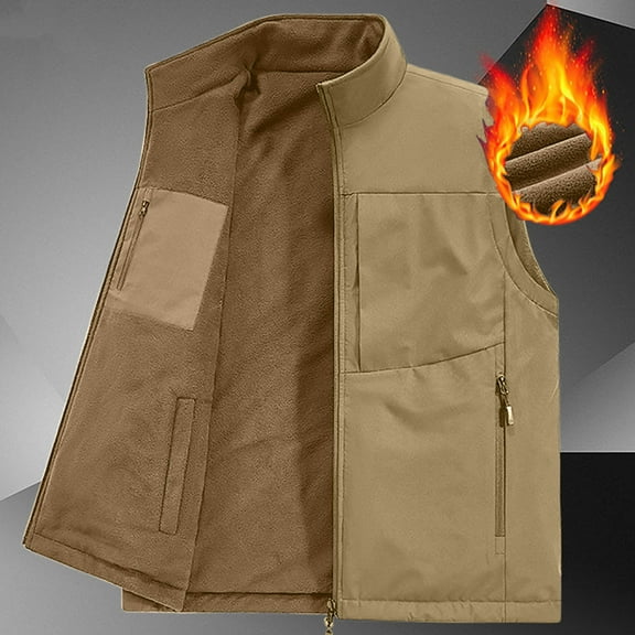 Dxzfnsa Mens Full Zip Vests Men Fashion Warm Solid Color Outwear Vests Fleece Stand Collar Vests Casual Sleeveless Jackets with Pockets