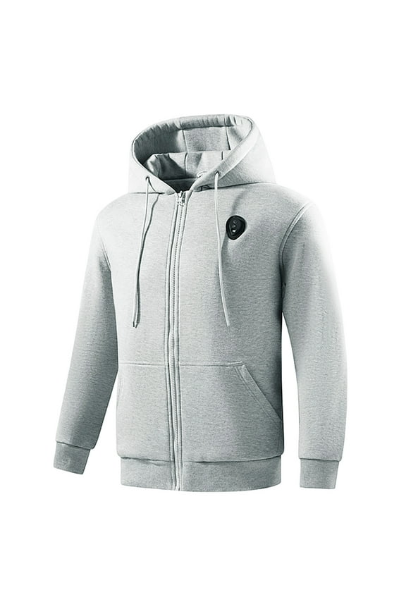 Mens Heated Hoodies Multiple Heating Zones Heated Jacket for Men Warm Solid Color Long Sleeve Sweatshirt Coats