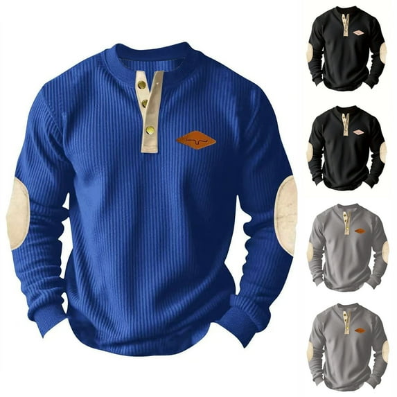 Dxzfnsa Mens Henley Shirt Long Sleeve Casual Stretch Solid T-Shirts Fashion Pullover Lightweight Fall Tops Men's Color Blocked Long Sleeved Round Neck Corduroy Button Up Hoodie