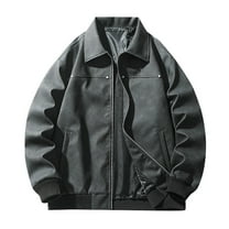 Dxzfnsa Men's Zipper Up Jackets Men Loose Casual Solid Color Coats Lapel Collar Long Sleeve Coats Leather Locomotive Jackets with Pockets