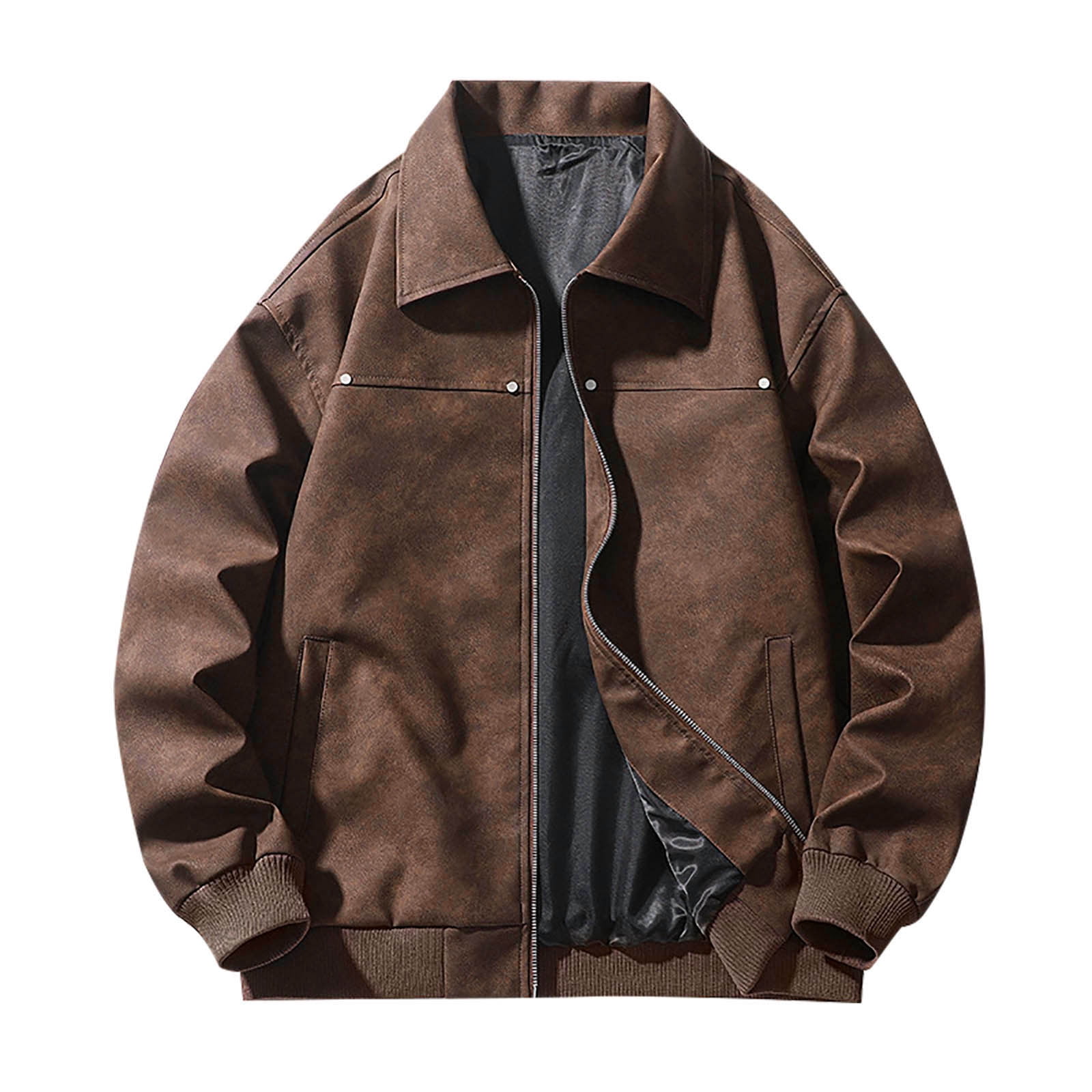 Dxzfnsa Mens Jackets Men Casual Solid Color Leather Coats Fashionable Flip Collar Long Sleeve Jacket Coats Fall and WInter Soft Jackets Hoodless Outerwears