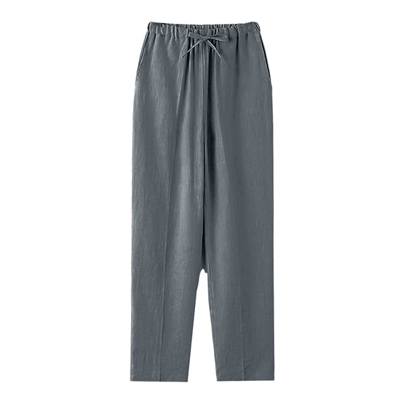 Dxzfnsa Mens Linen Pants Yoga Beach Loose Fit Casual Summer Elastic Waist Drawstring Baggy Trousers with Pockets golf pants men(Dark Gray,XL)