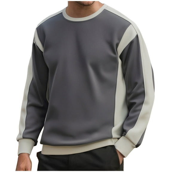 Dxzfnsa Mens Long Sleeve T Shirts Crew Neck Casual Basic Tee Shirt Lightweight Pullover Shirts Men's Color Blocked Long Sleeved Round Neck Pullover Hoodie