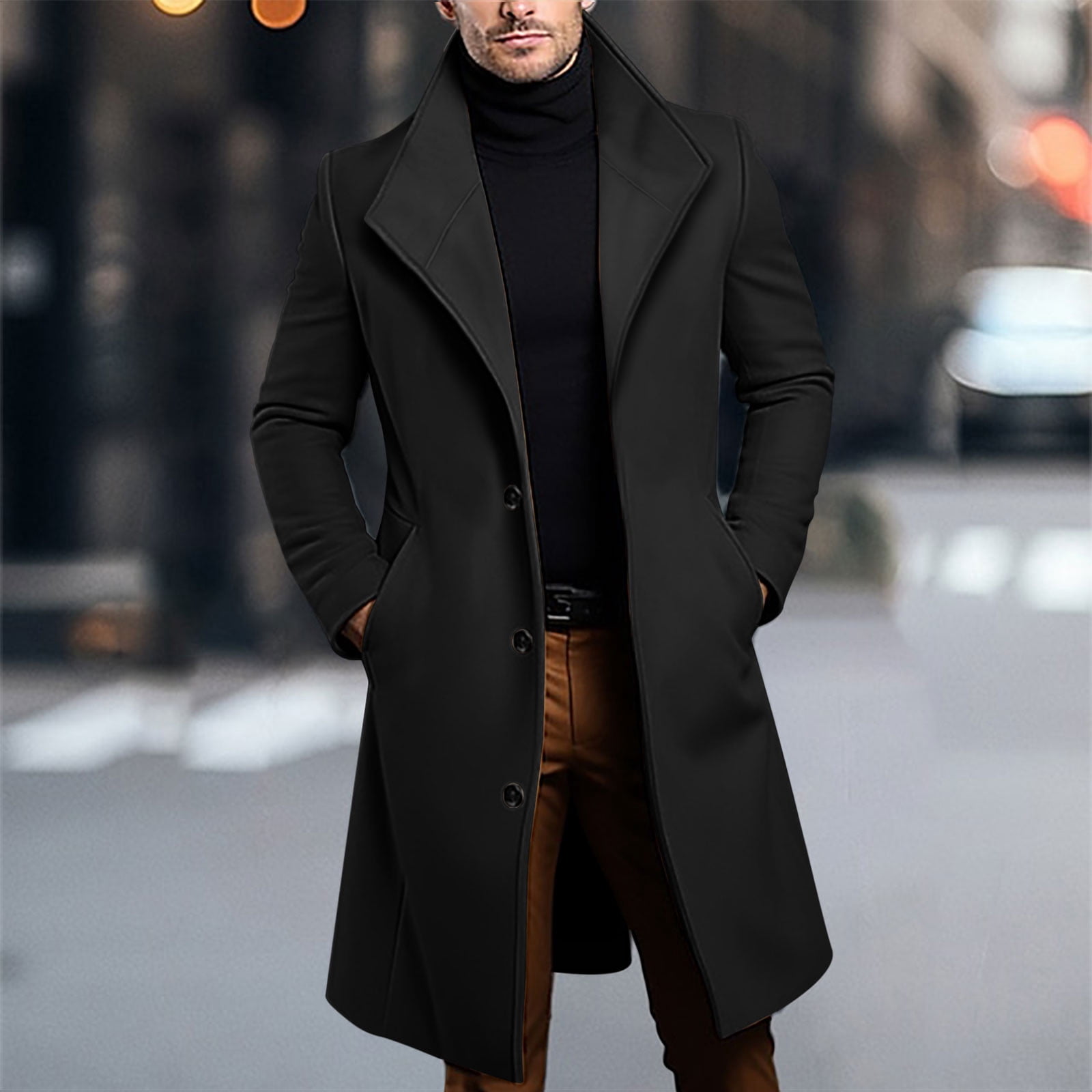 Dxzfnsa Mens Long Trench Coats Loose Comfy Solid Color Single