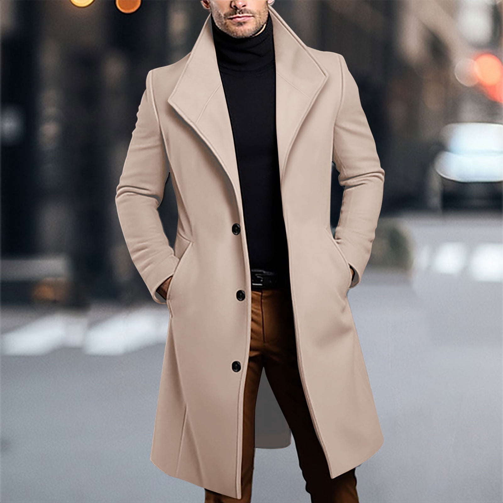 Dxzfnsa Mens Long Trench Coats Loose Comfy Solid Color Single
