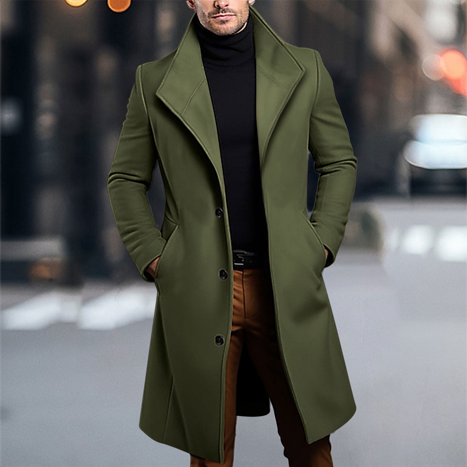 Dxzfnsa Mens Long Trench Coats Loose Comfy Solid Color Single